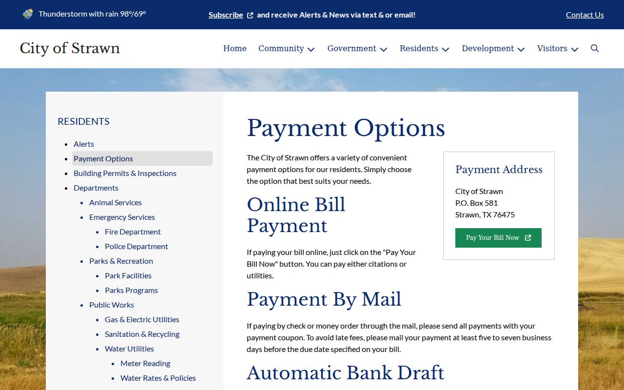 Palo Pinto County warrant records, Strawn city payment options page