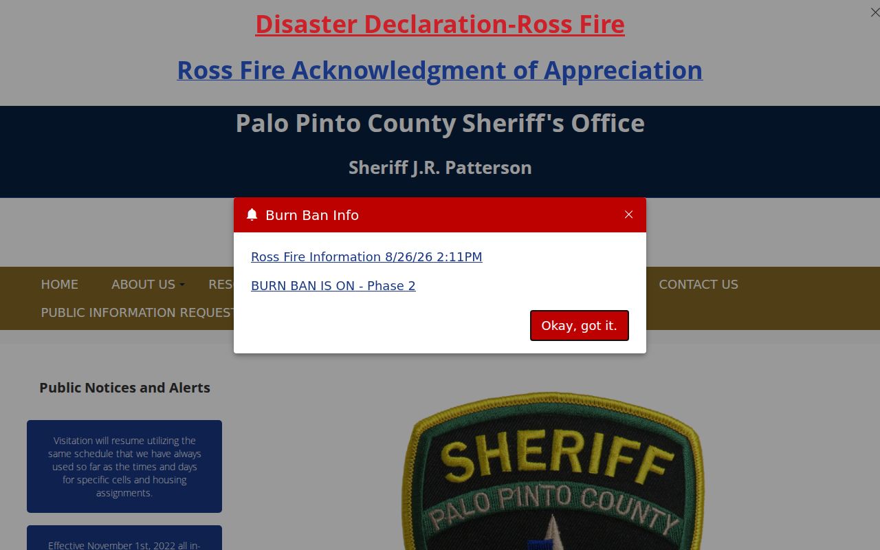 Palo Pinto County warrant records, official Sheriff home page
