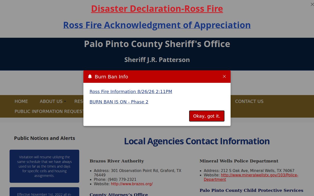 Palo Pinto County arrest warrant records, public sheriff agency directory